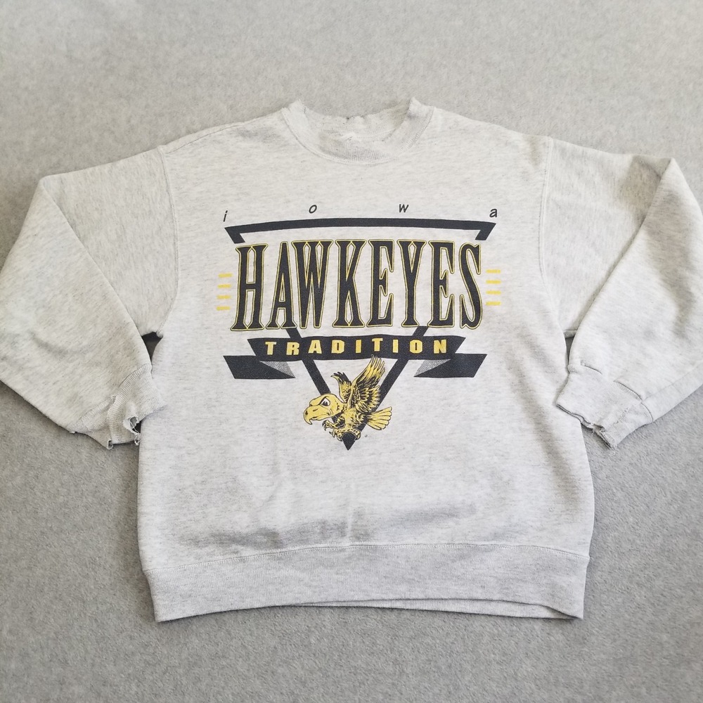 VTG Iowa Hawkeyes Sweater Mens Large Gray Hanes Activewear Distressed Herky 90s